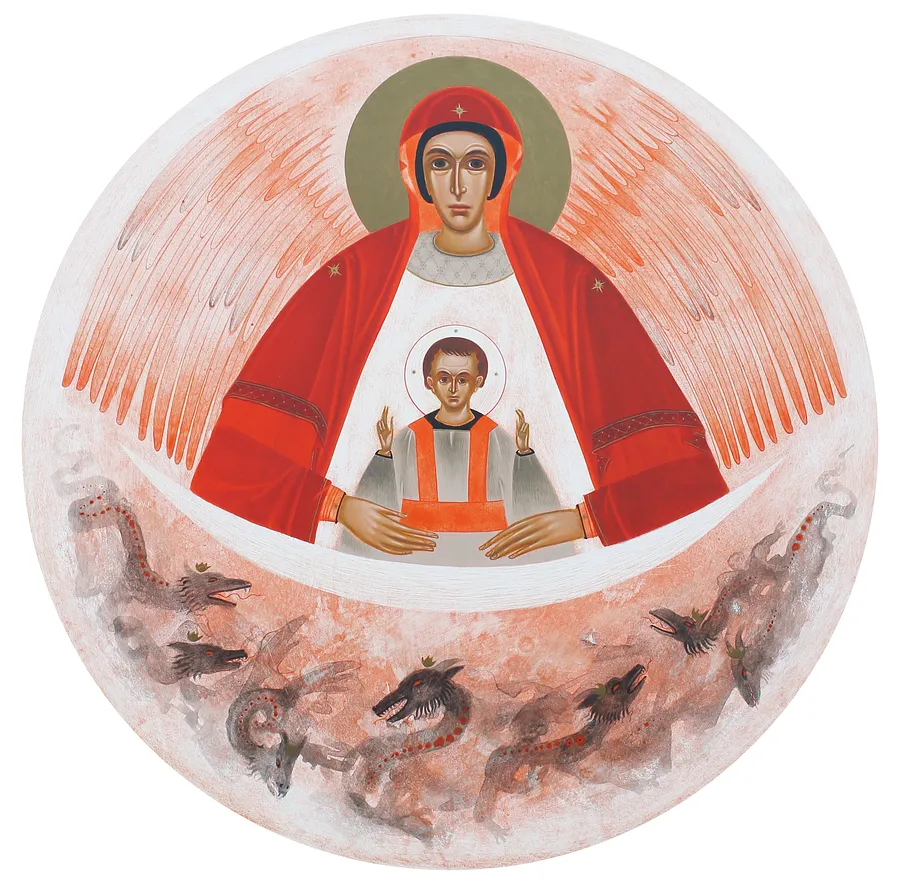 Image of Жінка Зодягнена в Сонце by Alina Hrubets, size: Ø  45 см, Icons medium, part of the 2025 series, priced at $750