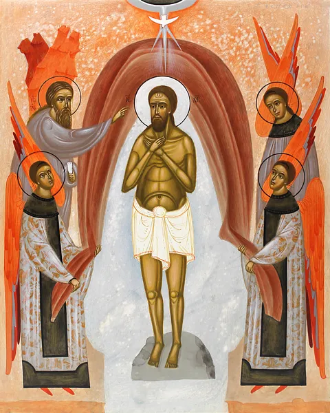 Зображення "Хрещення Господнє" від Аліна Грубець, розмір: 30х24 cm, матеріали: Дошка, левкас, акрил, ціна: €400 Фото 2 з 2.