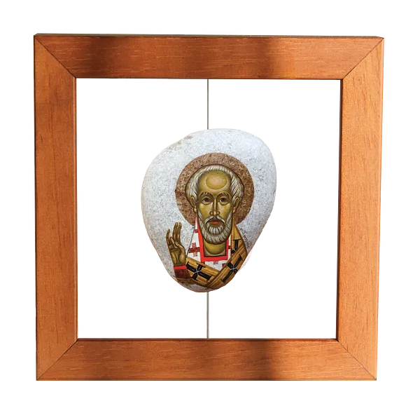 Зображення "Миколай" від Аліна Грубець, розмір: 9х7 см, матеріали: камінь, акрил, медіум: Акрил, серія: 2024, ціна: €150 Фото 6 з 6.