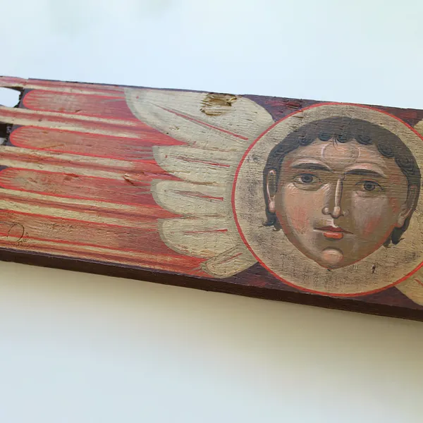 Зображення "Херувим" від Аліна Грубець, розмір: 10,5х40 см, матеріали: Дошка з-під коробки для юоєприпасів, медіум: Акрил, серія: Метаморфоза артефактів війни Фото 6 з 6.