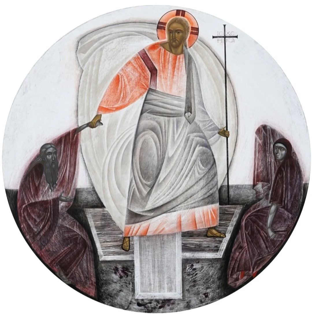 Image of Зішестя в Ад by Alina Hrubets, size:  Ø 40 см, made of board/gesso/acrylic, Icons medium, from Lviv, part of the 2022 series, priced at $600