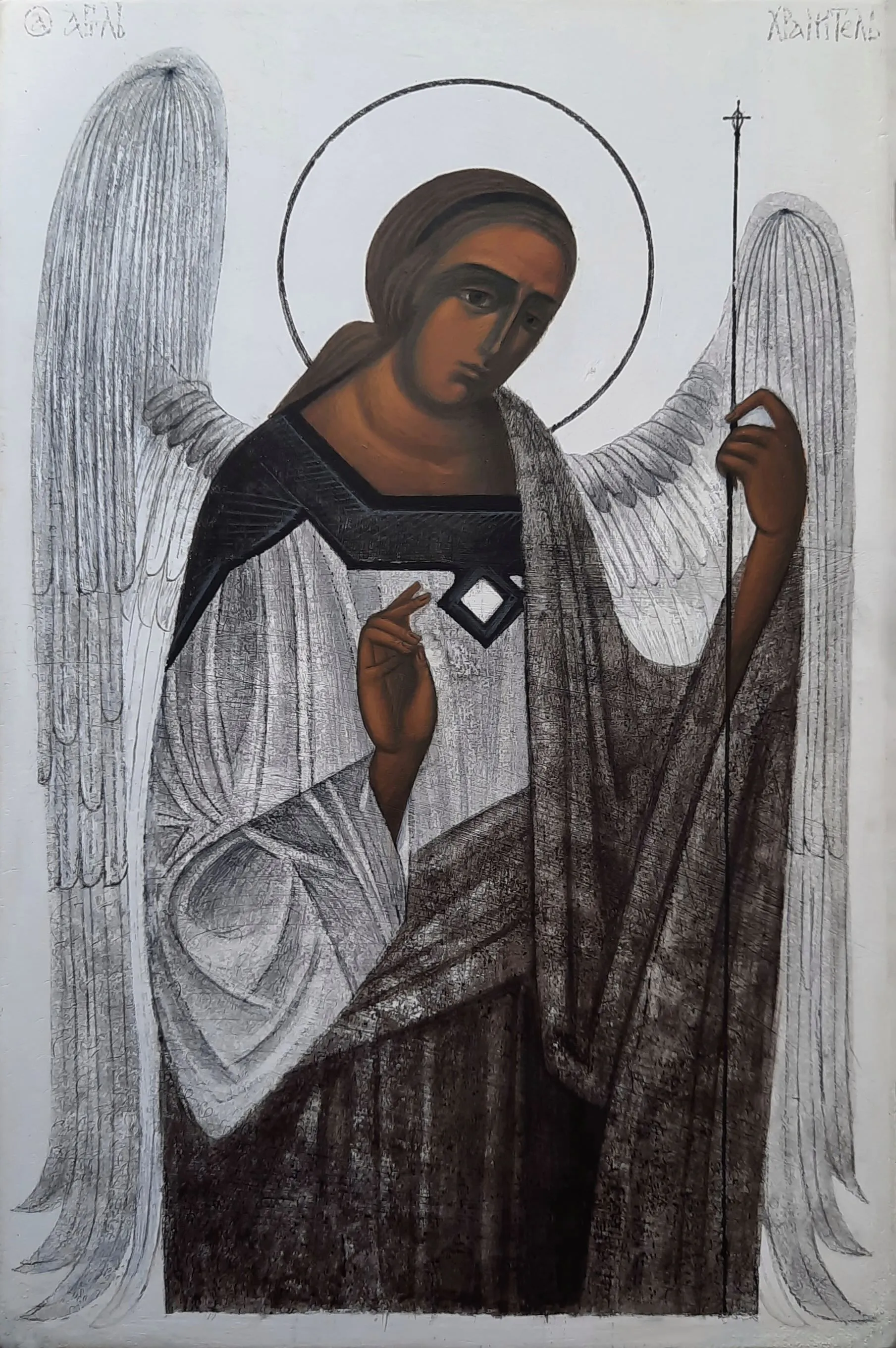 Image of Ангел Охоронець by Alina Hrubets, size: 18x12см, made of board/gesso/acrylic, Icons medium, from Lviv, part of the 2022 series, priced at $200