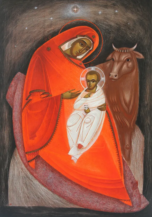 Image of Різдво by Alina Hrubets, size: 30x21см, made of board/gesso/acrylic, Icons medium, from Lviv, part of the 2022 series, priced at $400