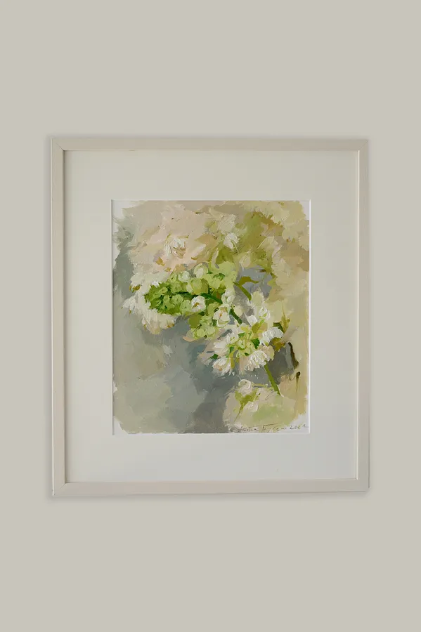 Image of Blooming Lilac in the Wind by Alina Hrubets, size: 37х33 см, made of paper, oil, wooden frame, Painting medium, from Луцьк, part of the Primavera series, priced at ₴3900