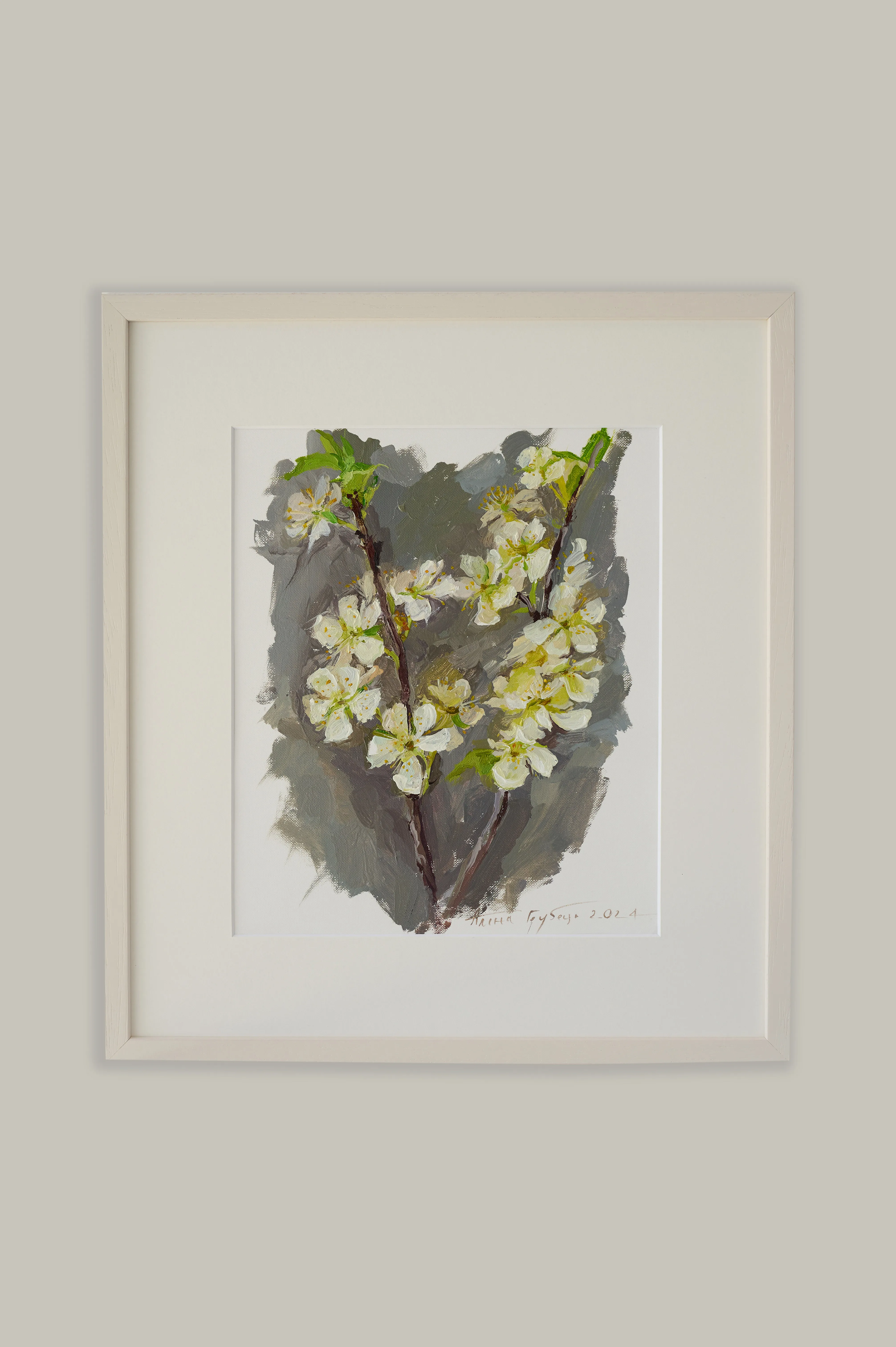 Image of Цвіт сливки by Alina Hrubets, size: 37х33 см, Painting medium, part of the Провесна series, priced at ₴3900