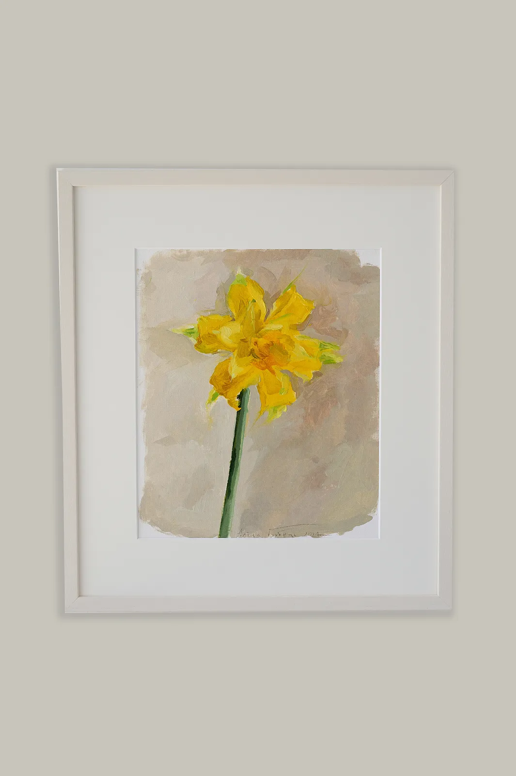 Image of Smiling Narcissus by Alina Hrubets, size: 37х33 см, made of paper, oil, wooden frame, Painting medium, part of the Primavera series, priced at ₴3900
