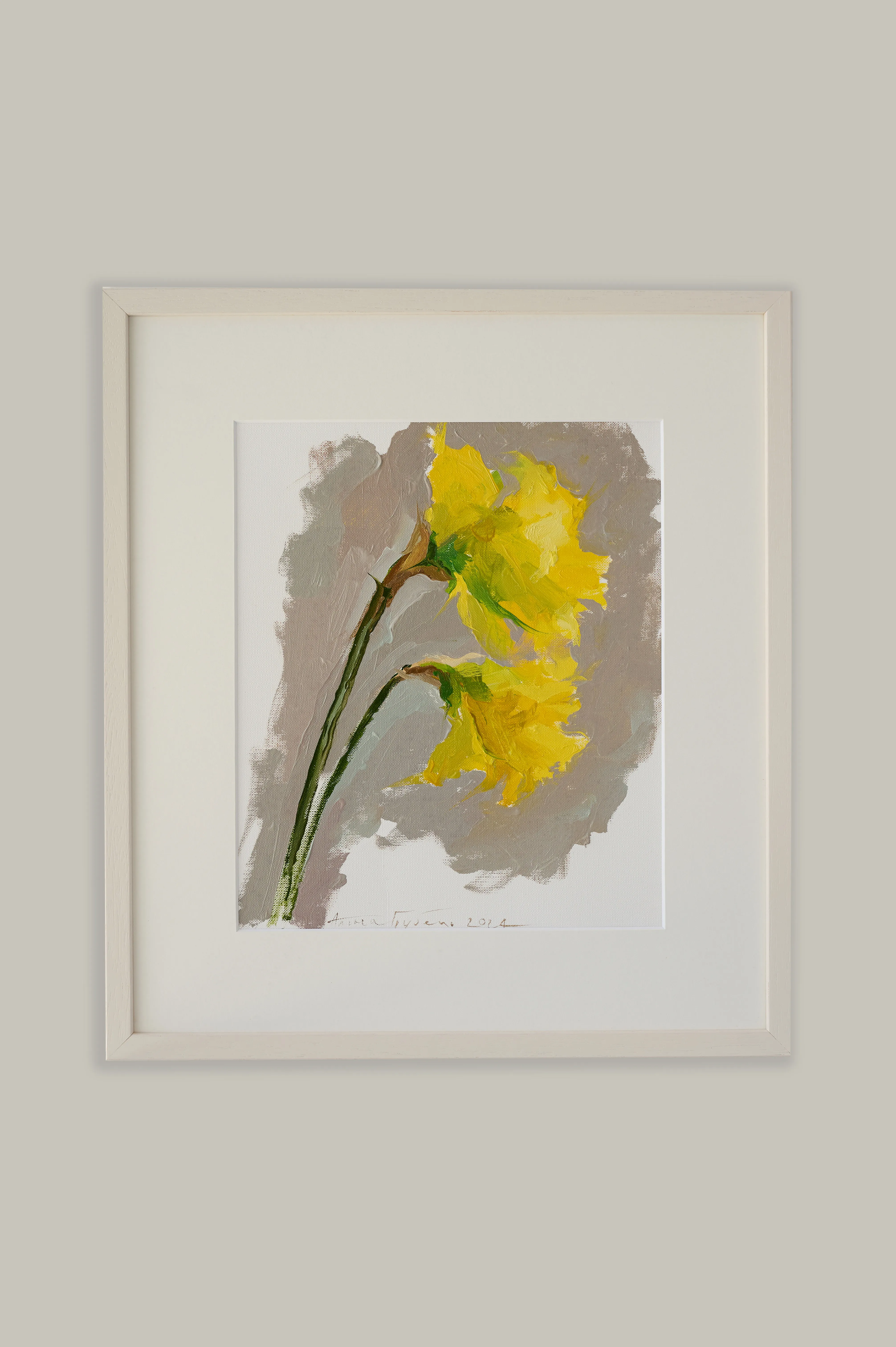 Зображення "Два нарциси" від Аліна Грубець, розмір: 37х33 см, матеріали: папір для олії/олійні фарби/рама, медіум:   Олійні фарби, місто: Луцьк, серія: Провесна, ціна: ₴3900