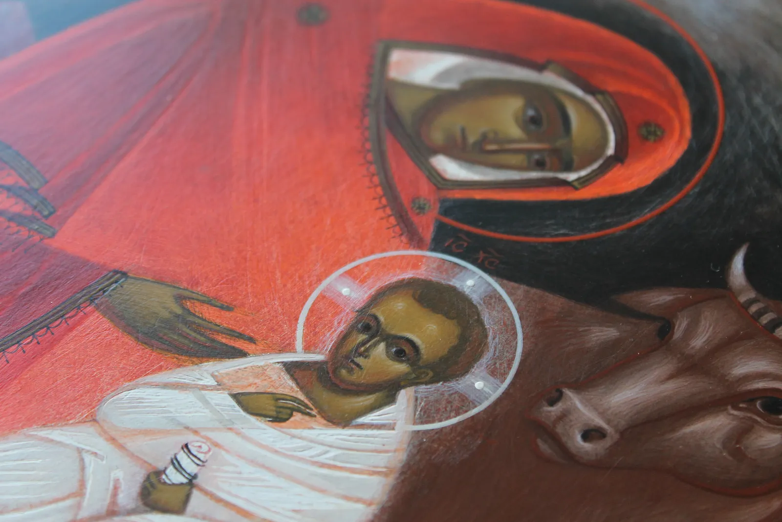Image of Nativity by Alina Hrubets, size: 30x21 см, made of board/gesso/acrylic, Icons medium, from Lviv, part of the 2022 series, priced at $400 Photo 2 of 4.