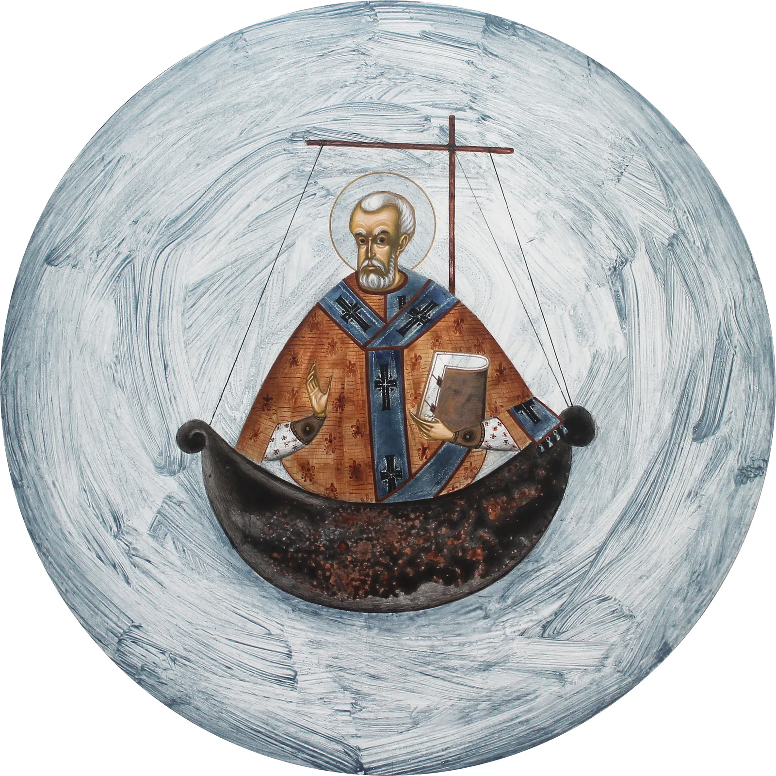 Image of Saint Nicholas by Alina Hrubets, size: Ø 30 см, made of wooden panel, gesso, acrylic, Icons medium, part of the 2025 series, priced at $350