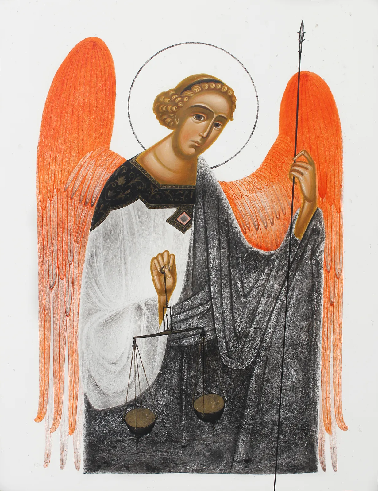 Image of Saint Michael the Archangel by Alina Hrubets, size: 34х24 см, made of wooden panel, gesso, acrylic, Icons medium, part of the 2025 series, priced at $400 Photo 1 of 2.