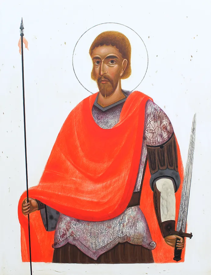 Зображення "Св. Теодор" від Аліна Грубець, розмір: 24х31 см, матеріали: Фанера, левкас, акрил, медіум: Акрил, серія: 2025, ціна: $400