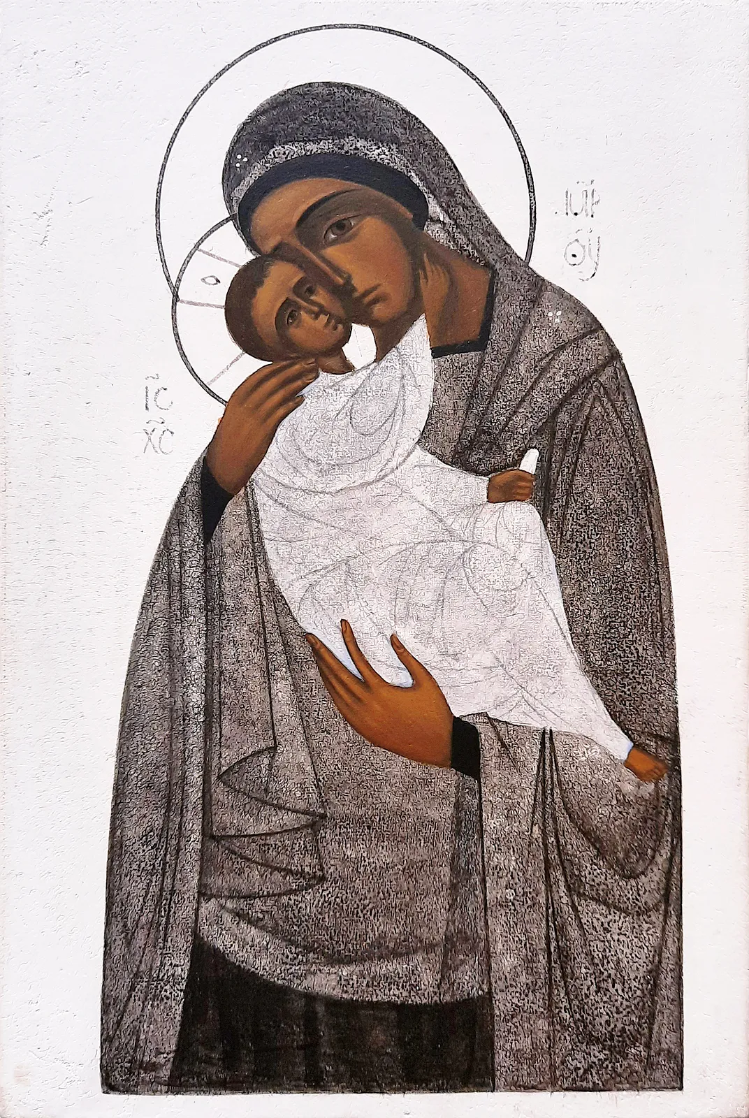 Image of Eleusa by Alina Hrubets, size: 18x12см, made of board/gesso/acrylic, Icons medium, from Lviv, part of the 2022 series, priced at $200 Photo 2 of 4.