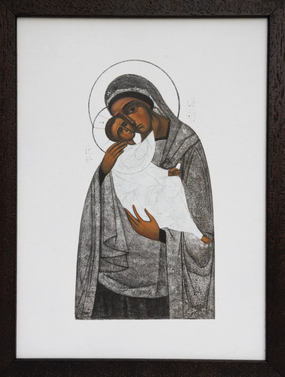 Image of Eleusa by Alina Hrubets, size: 18x12см, made of board/gesso/acrylic, Icons medium, from Lviv, part of the 2022 series, priced at $200 Photo 4 of 4.