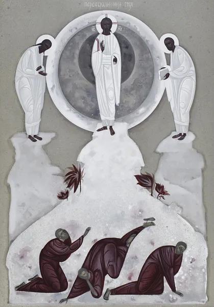 Image of Transfiguration by Alina Hrubets, size: 45x38cm, made of board/gesso/acrylic, Icons medium, from Lviv, part of the 2021 series, priced at $600 Photo 4 of 4.
