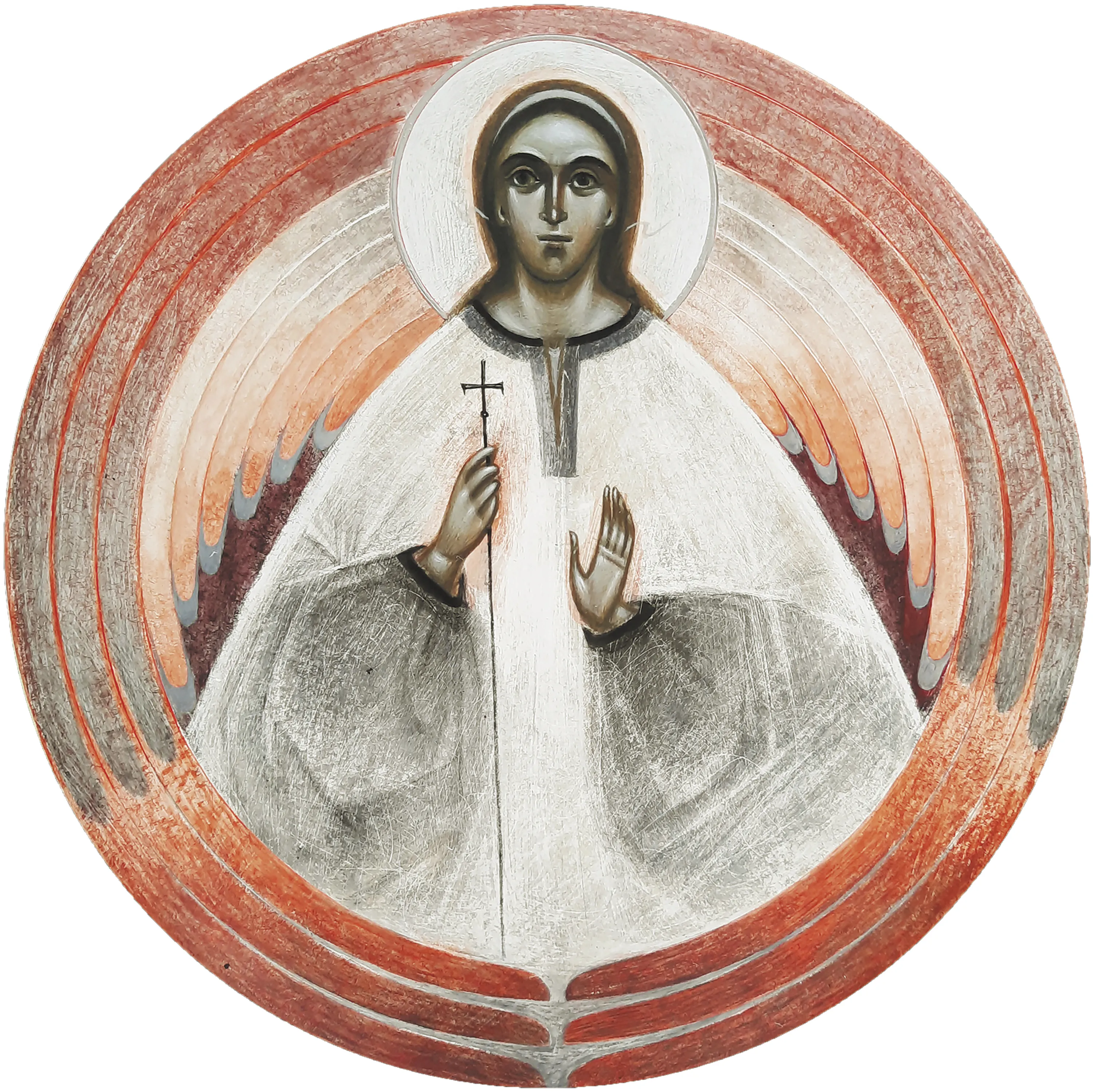 Image of Angel by Alina Hrubets, size: Ø 18 см, made of wooden panel, gesso, acrylic, Icons medium, part of the 2022 series