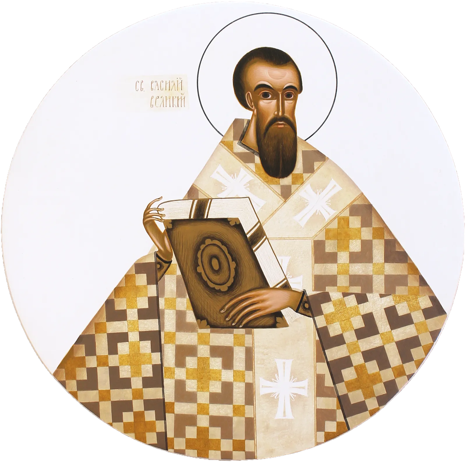 Image of Saint Basil of Caesarea by Alina Hrubets, size: Ø 30 см, made of wooden panel, gesso, acrylic, Icons medium, part of the 2025 series, priced at $400 Photo 4 of 4.