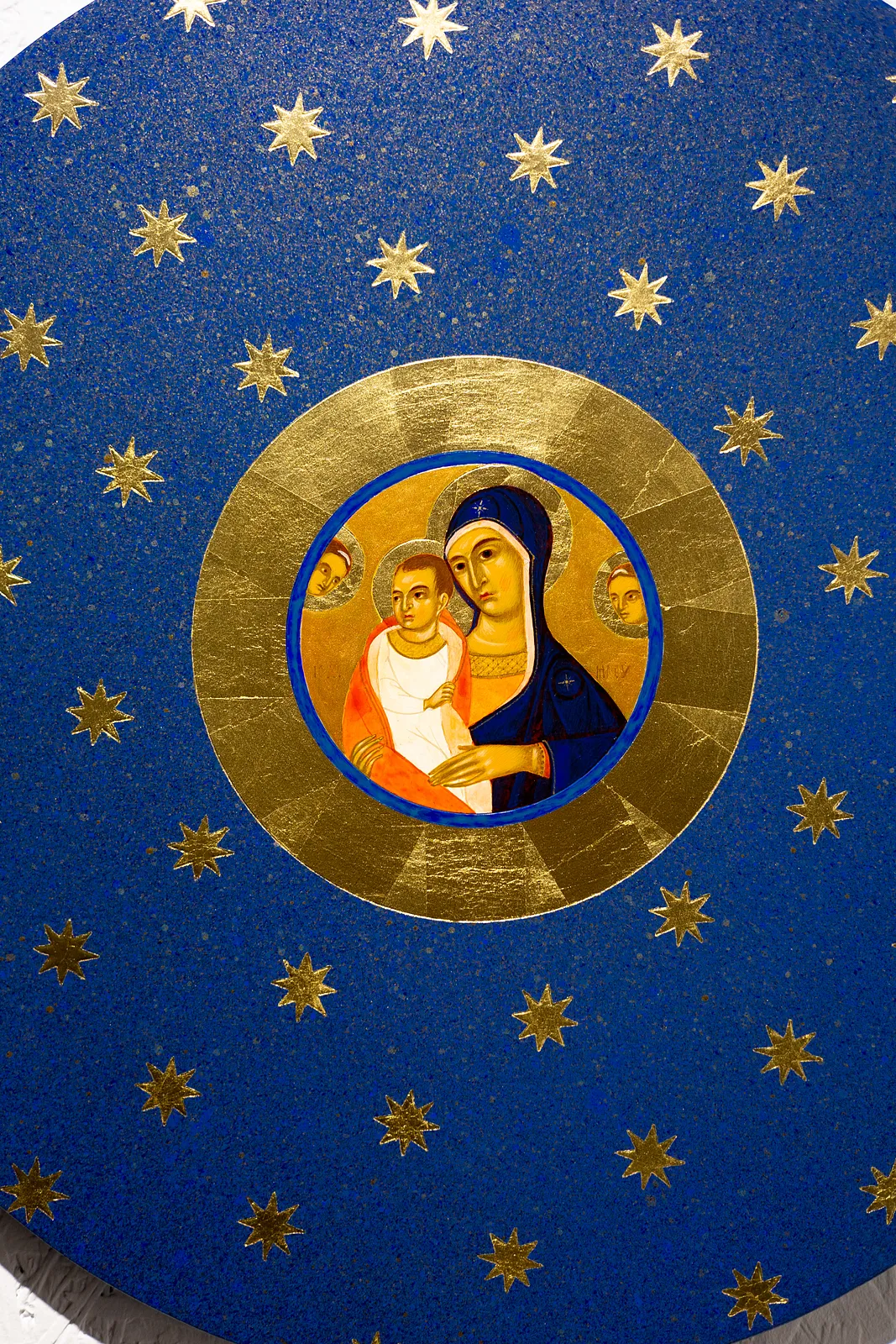 Image of Nativity by Alina Hrubets, size: Ø 45 см, made of wooden panel, gesso, acrylic, imitation gold leaf, Icons medium, part of the 2025 series, priced at $750 Photo 4 of 5.