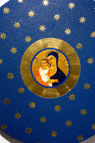 Image of Nativity by Alina Hrubets, size: Ø 45 см, made of wooden panel, gesso, acrylic, imitation gold leaf, Icons medium, part of the 2025 series, priced at $750 Photo 4 of 5.