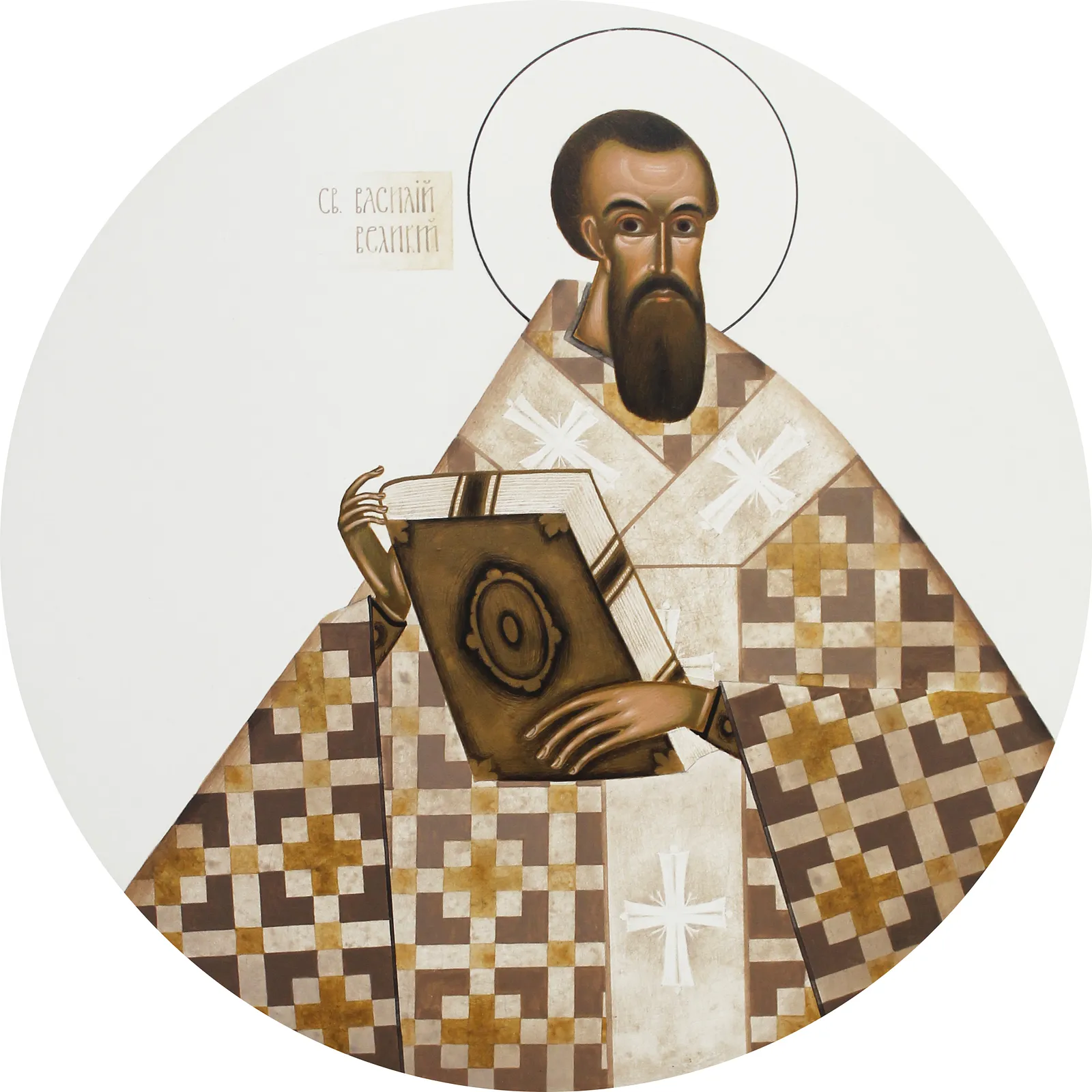 Image of Saint Basil of Caesarea by Alina Hrubets, size: Ø 30 см, made of wooden panel, gesso, acrylic, Icons medium, priced at $400