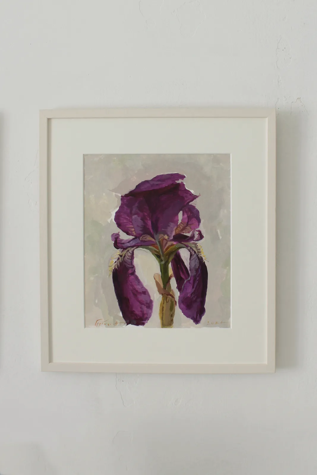 Image of Lilac Iris by Alina Hrubets, made of paper, oil, wooden frame, Painting medium, part of the Primavera series, priced at ₴3900 Photo 1 of 3.