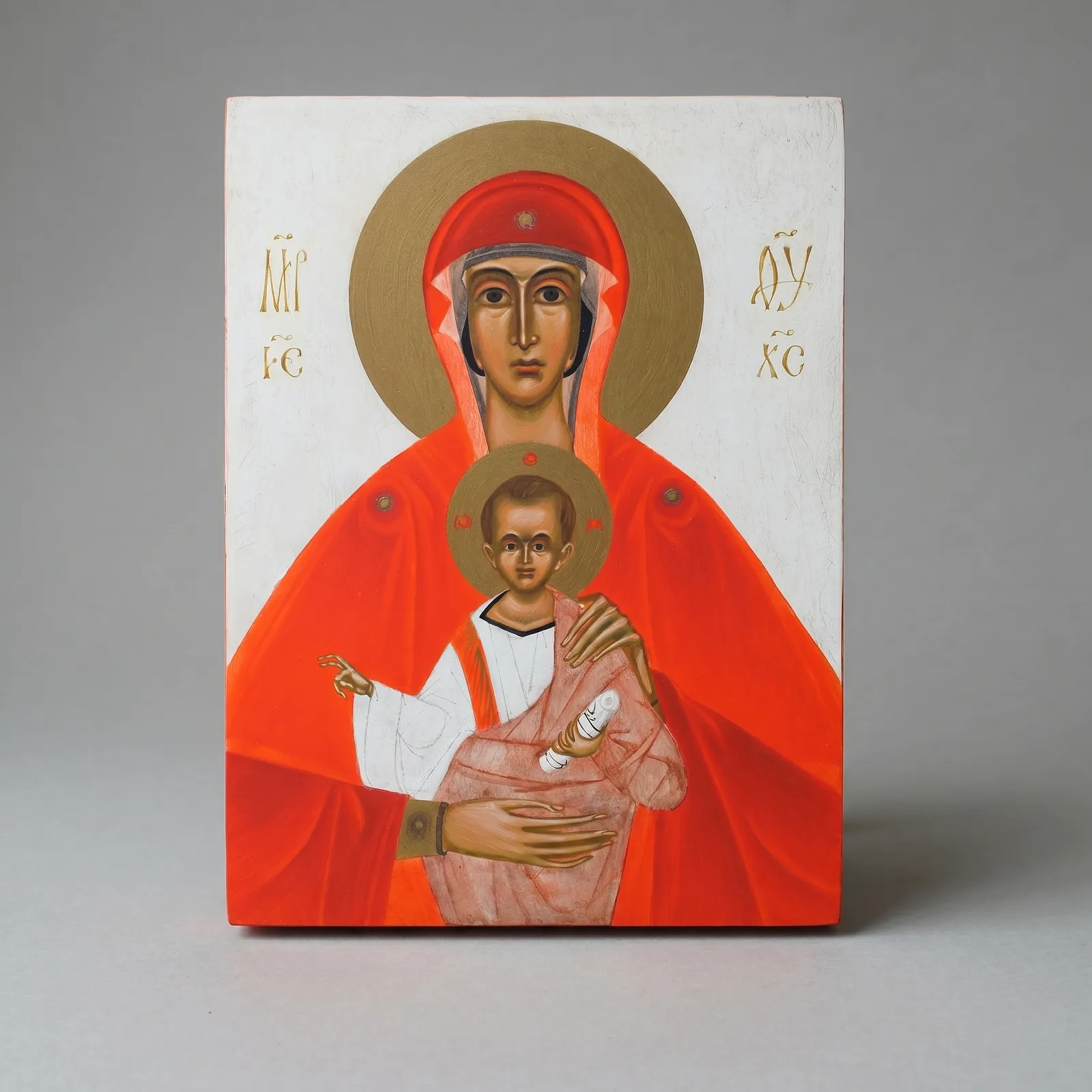 Image of Virgin Mary with the Child by Alina Hrubets, size: 20х15, made of wooden panel, gesso, acrylic, Icons medium, part of the 2026 series, priced at €200 Photo 1 of 5.