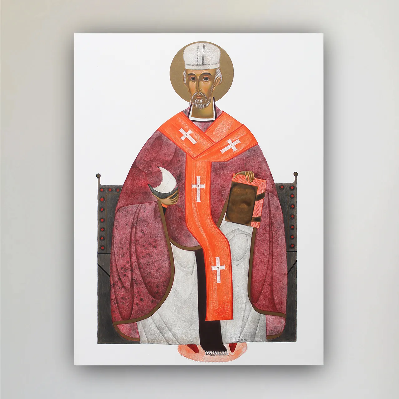 Зображення "Святий Миколай" від Аліна Грубець, розмір: 30х40 см, матеріали: Дерево, левкас, акрил, медіум: Ікони, місто: Український Католицький Університет, серія: 2025 Фото 1 з 2.