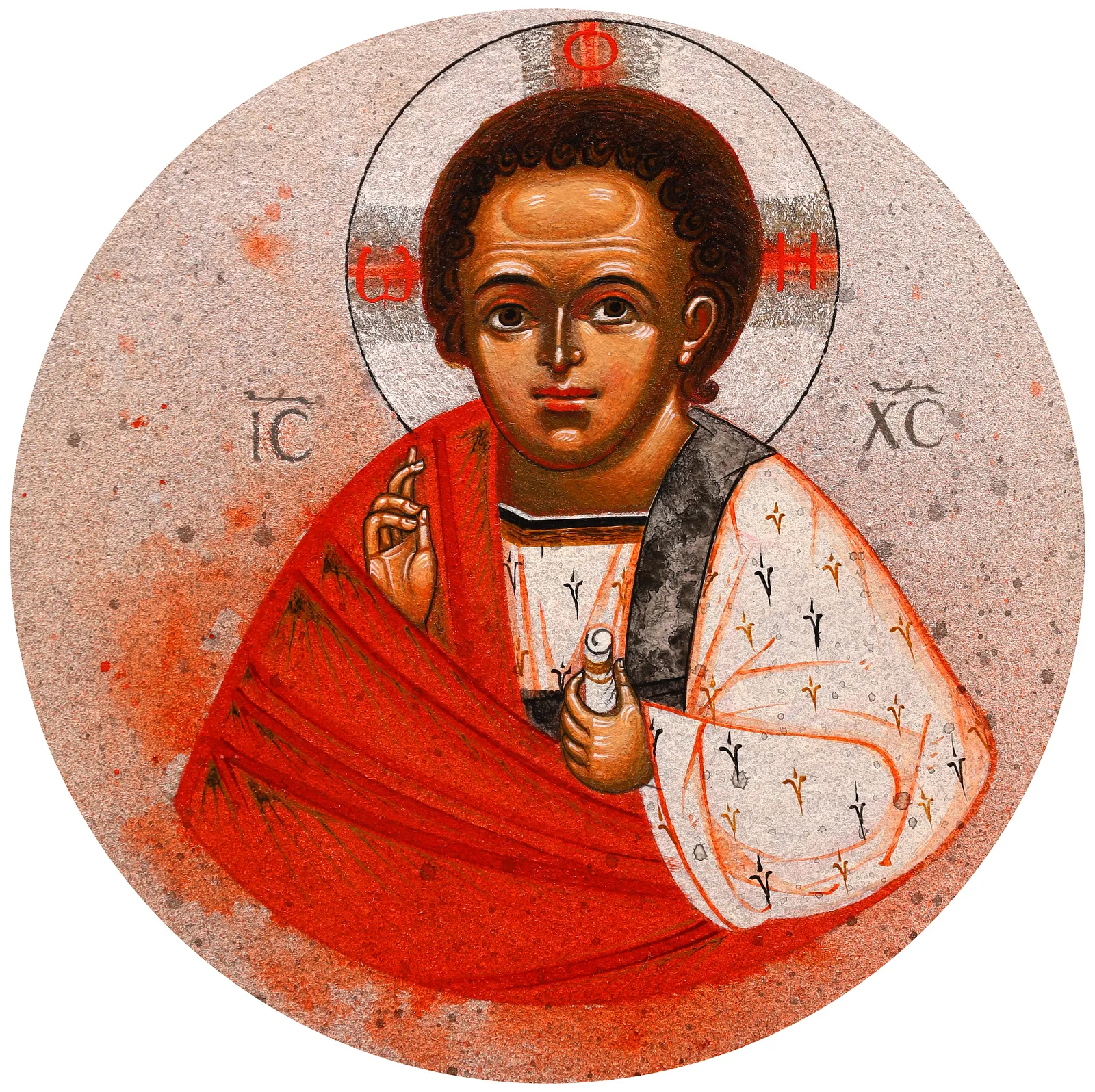 Image of Emmanuel by Alina Hrubets, size: Ø 19,6 см, made of wooden panel, gesso, acrylic, Icons medium, part of the 2023 series, priced at $250 Photo 5 of 6.
