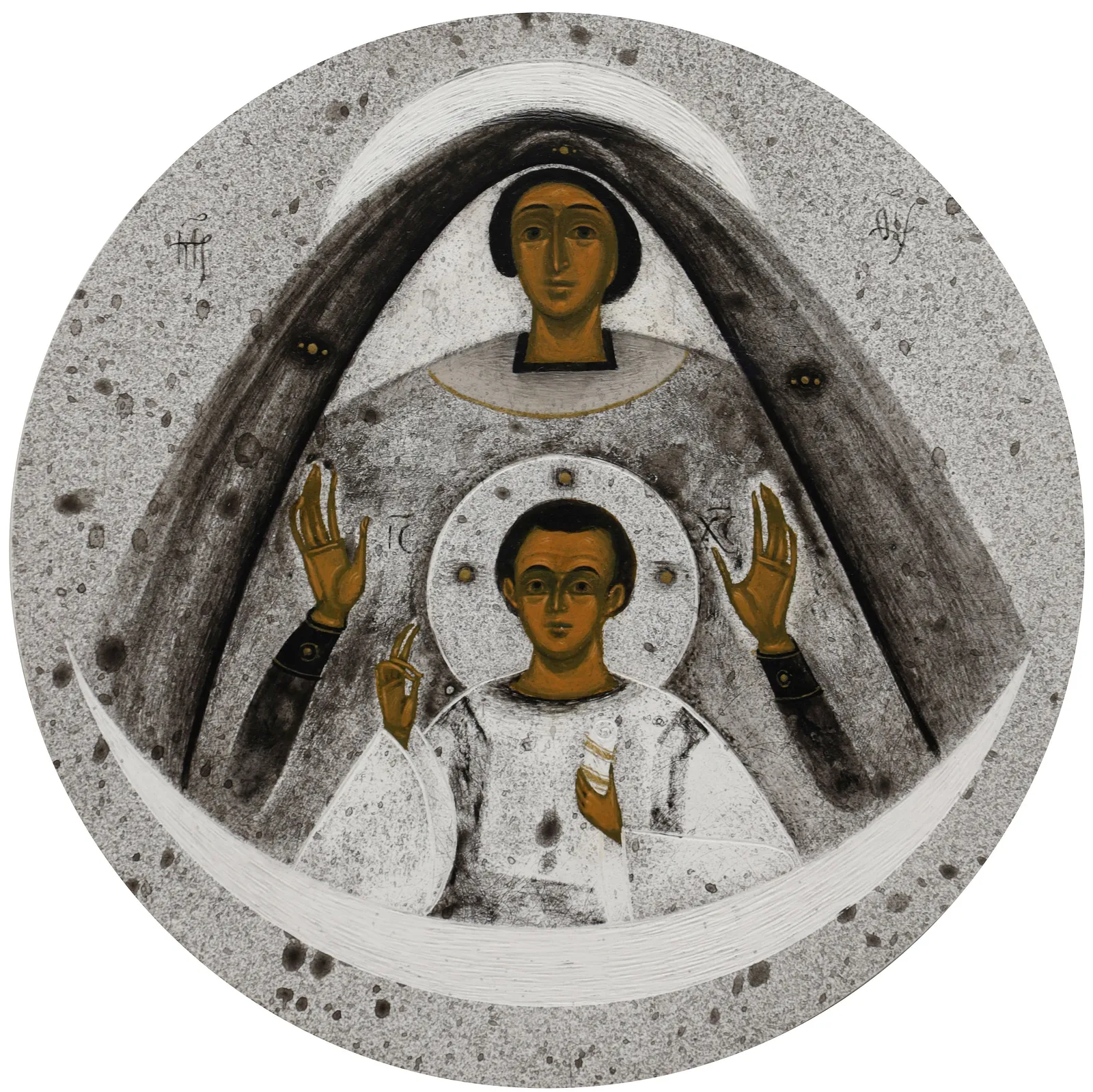 Image of Woman clothed with the Sun by Alina Hrubets, size: Ø 16 см, made of wooden panel, gesso, acrylic, Icons medium, part of the 2024 series, priced at $200 Photo 4 of 4.