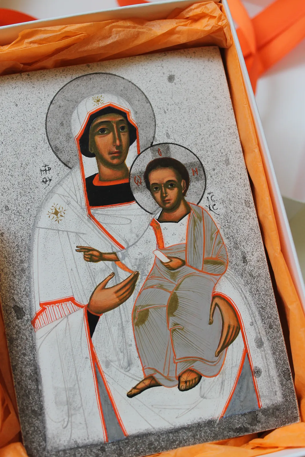Image of Hodegetria by Alina Hrubets, size: 10х15 см, made of wooden panel, gesso, acrylic, Icons medium, part of the 2024 series, priced at $180 Photo 2 of 4.