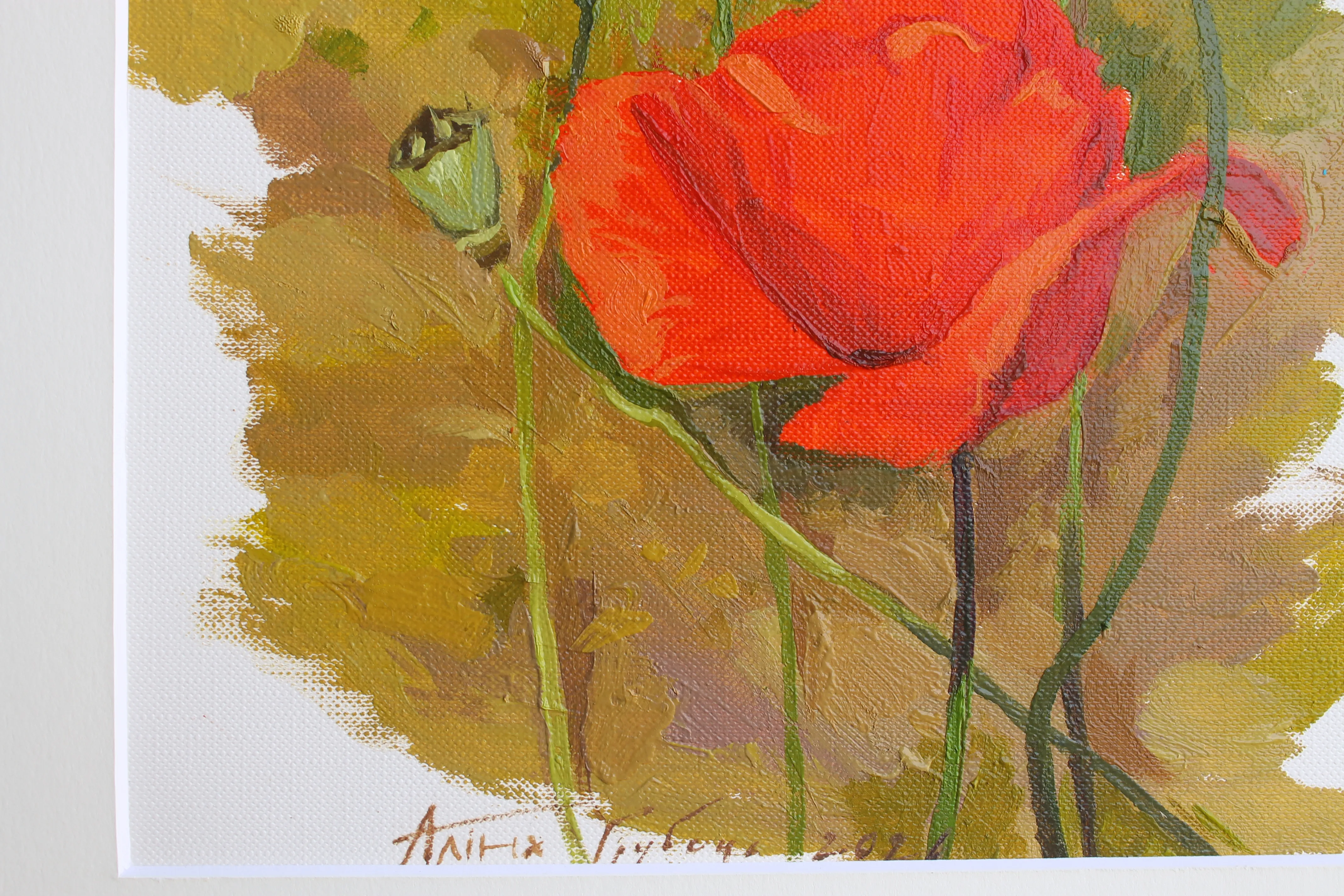 Image of Red poppies by Alina Hrubets, size: 37х33 см, made of paper, oil, wooden frame, Painting medium, from Луцьк, part of the Prima Aestas series, priced at $100 (≈ 4,503 грн) Photo 3 of 5.