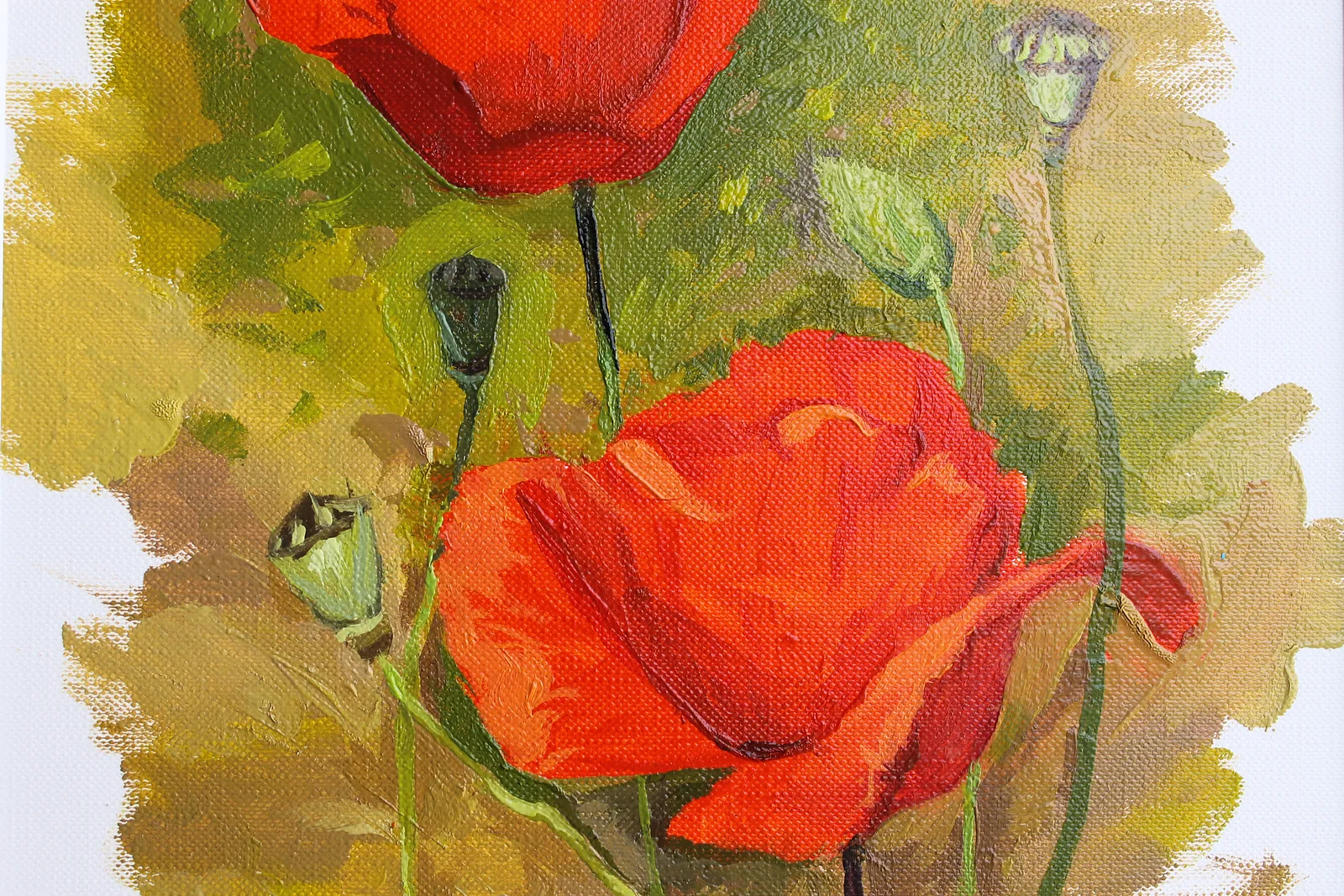 Image of Red poppies by Alina Hrubets, size: 37х33 см, made of paper, oil, wooden frame, Painting medium, part of the Prima Aestas series, priced at $100 Photo 4 of 5.