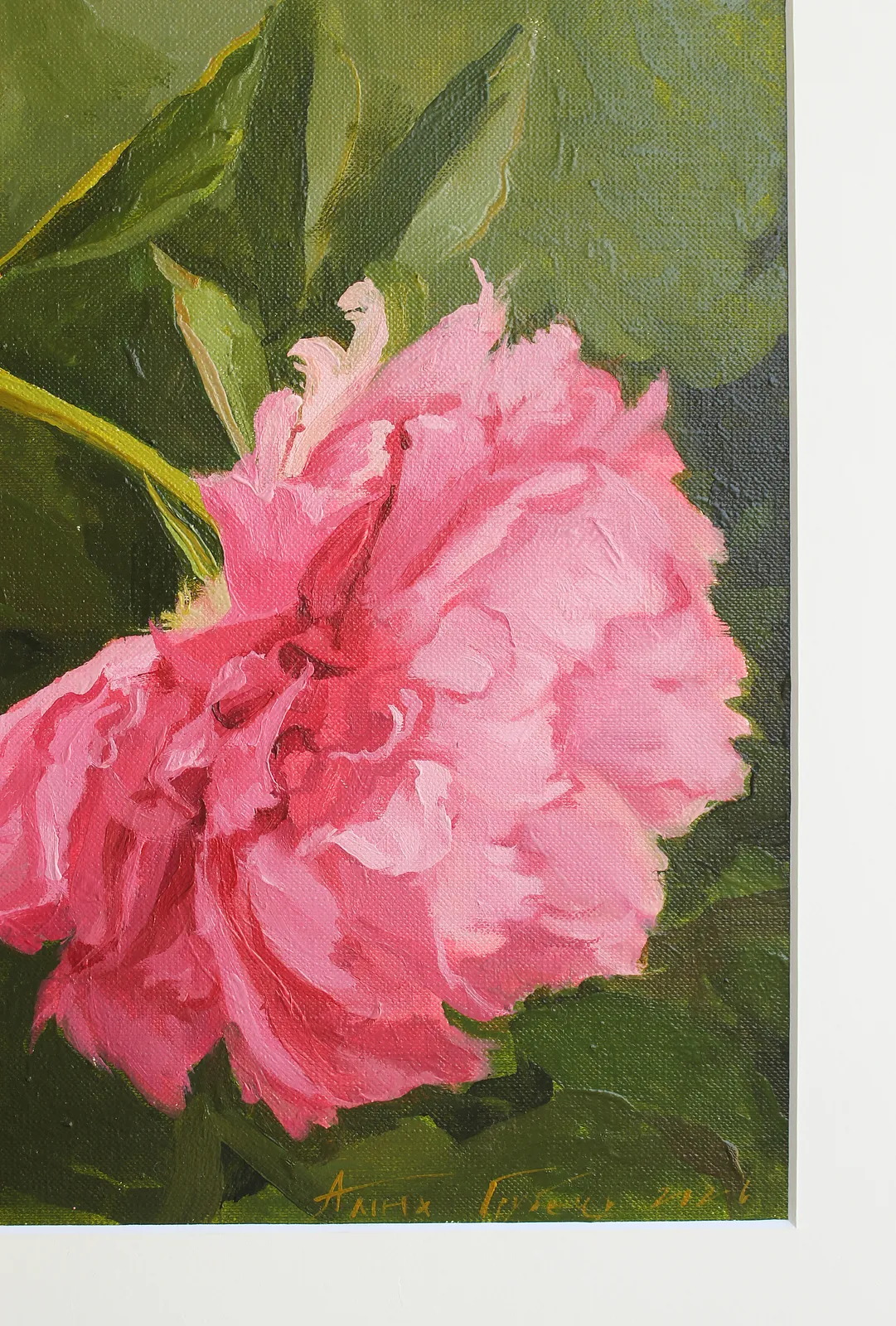 Image of Peony in profile by Alina Hrubets, size: 37х33 см, made of paper, oil, wooden frame, Painting medium, part of the Prima Aestas series, priced at $100 Photo 3 of 6.