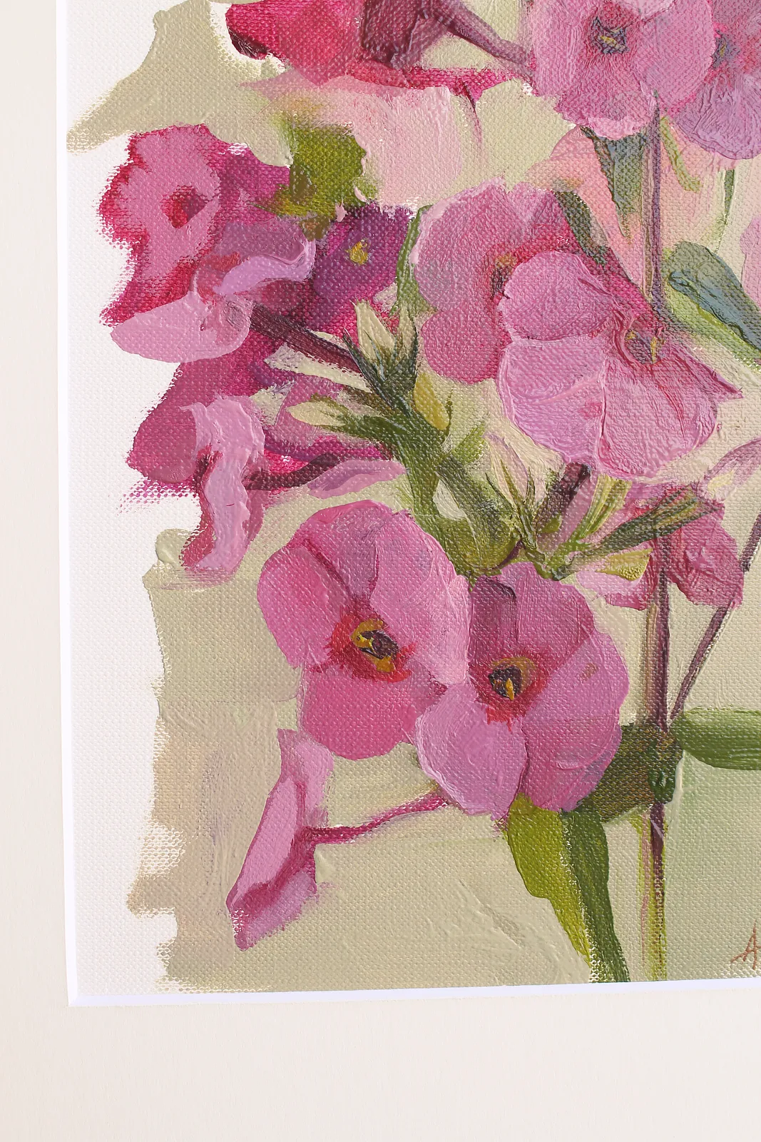 Image of Pink Phlox by Alina Hrubets, size: 37х33 см, made of paper, oil, wooden frame, Painting medium, part of the Prima Aestas series, priced at $100 Photo 3 of 5.