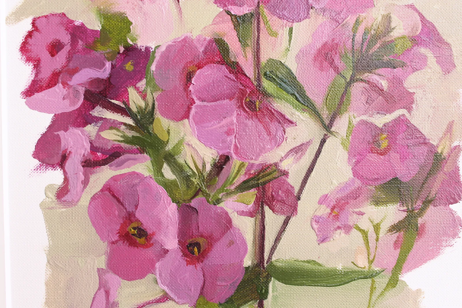 Image of Pink Phlox by Alina Hrubets, size: 37х33 см, made of paper, oil, wooden frame, Painting medium, part of the Prima Aestas series, priced at $100 Photo 5 of 5.